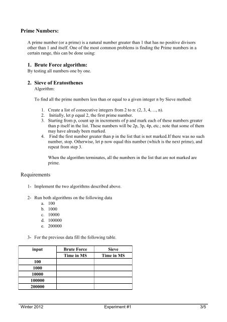 Objectives Experiment #1 Introduction to Algorithms