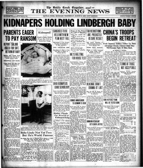 KIDNAPERS HOLDING LINDBERGH BABY