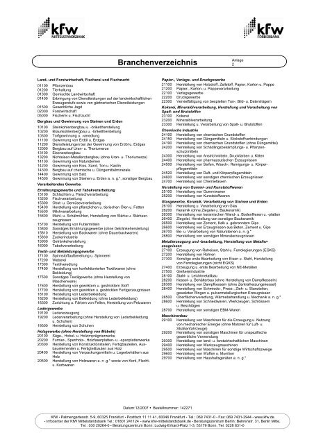 Branchenverzeichnis - KfW