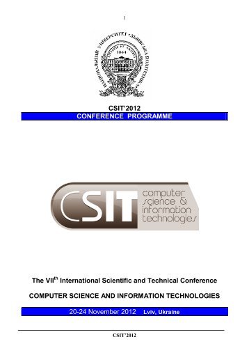 CSIT'2012 CONFERENCE PROGRAMME The VII International ...