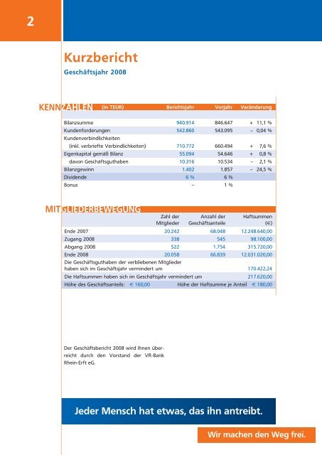 Geschäftsbericht 2008 - VR-Bank Rhein-Erft eG