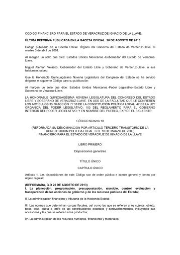 CÃ³digo Financiero para el Estado de Veracruz â Llave