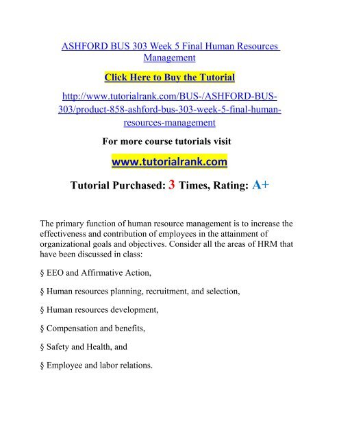 ASHFORD BUS 303 Week 5 Final Human Resources Management/ Tutorialrank