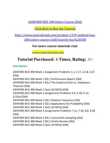 ASHFORD BUS 308 Entire Course/ Tutorialrank