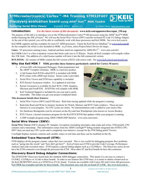 STMicroelectronics: Cortex™-M4 Training STM32F407 ... - Keil