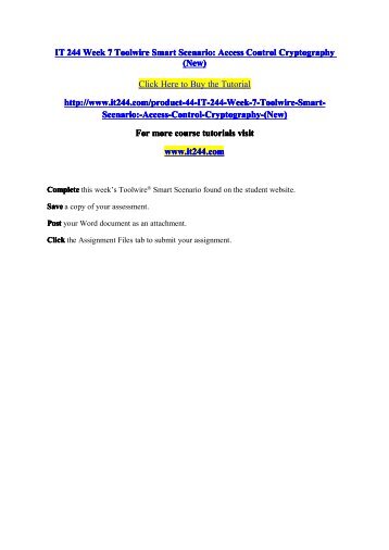 IT 244 Week 7 Toolwire Smart Scenario Access Control Cryptography (New)