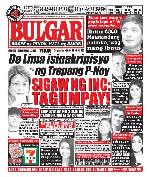 September 1, 2015 BULGAR: BOSES NG MASA, MATA NG BAYAN