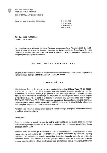 Sklep o ustavitvi postopka - Ministrstvo za finance