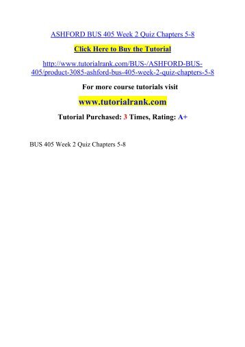 ASHFORD BUS 405 Week 2 Quiz Chapters 5/ Tutorialrank