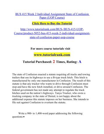BUS 415 Week 2 Individual Assignment State of Confusion Paper/ Tutorialrank