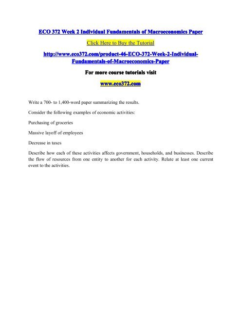 ECO 372 Week 2 Individual Fundamentals of Macroeconomics Paper