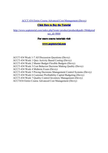 ACCT 434 Entire Course Advanced Cost Management(Devry)