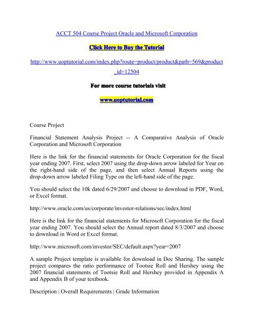 ACCT 504 Course Project Oracle and Microsoft Corporation