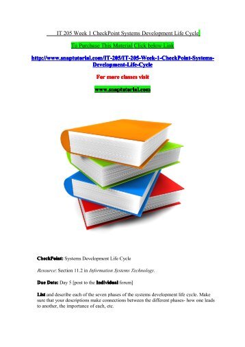 IT 205 Week 1 CheckPoint Systems Development Life Cycle/snaptutorial