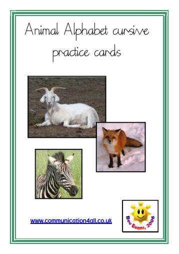 Animal Alphabet cursive practice cards