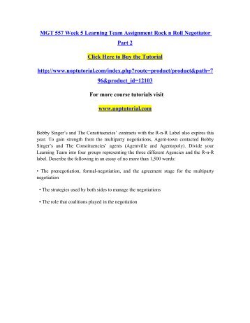 MGT 557 Week 5 Learning Team Assignment Rock n Roll Negotiator Part 2/Uoptutorial