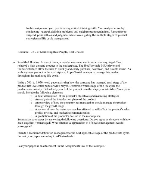 MKT 230 Week 6 Assignment Life Cycle Management Analysis/Uoptutorial