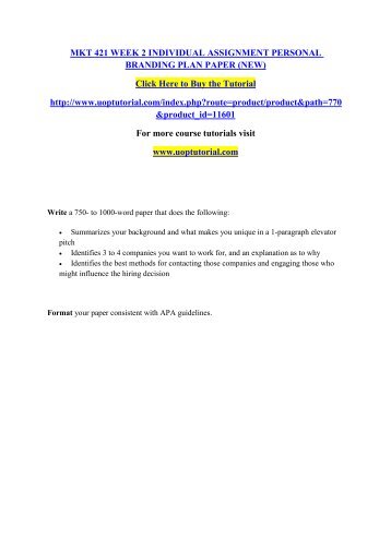 mkt 421 week 2 personal branding paper mkt 421 week 2 personal branding paper