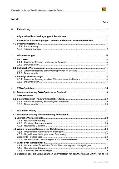 Energetische Kenngrößen für Heizungsanlagen im Bestand