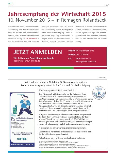AW Wirtschaftsinfo September 2015 - Unternehmerschule Kreis Ahrweiler
