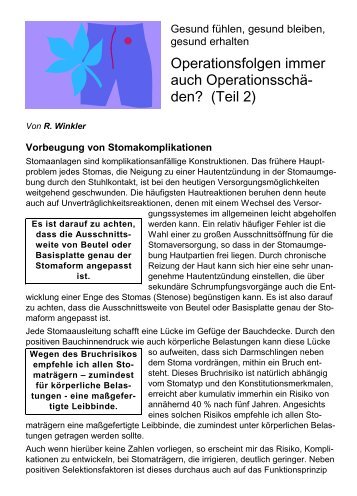 Operationsfolgen immer auch Operationsschä- den? (Teil 2)