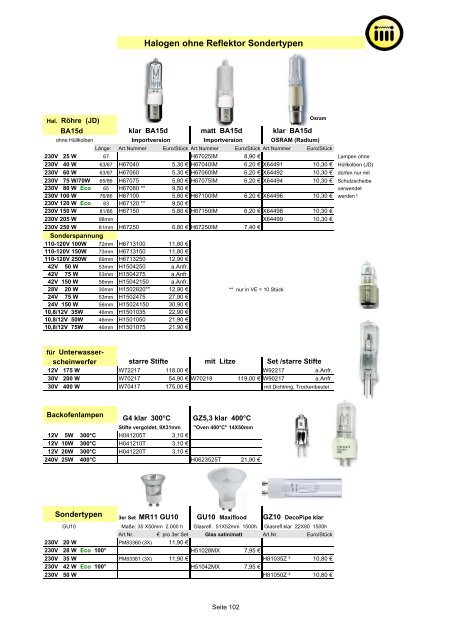 Halogenlampen - BLV Profi-Qualität