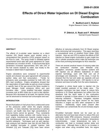 Effects of Direct Water Injection on DI Diesel Engine Combustion