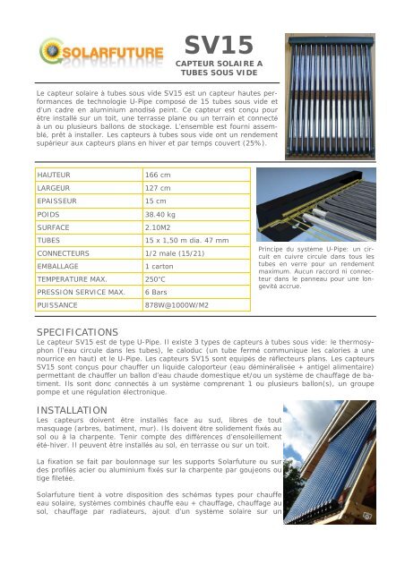 SPECIFICATIONS INSTALLATION - Econologie.info