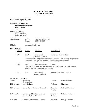 Gerald Saunders CV.pdf - Unity College