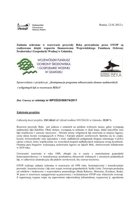 Sprawozdanie z projektu realizowanego dziÄki wsparciu ...