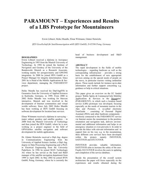 Paramount Experiences And Results Of A Lbs Prototype Ifen