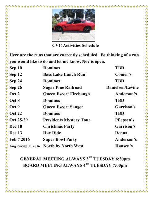 Central Valley Corvettes - September 2015 Magazine