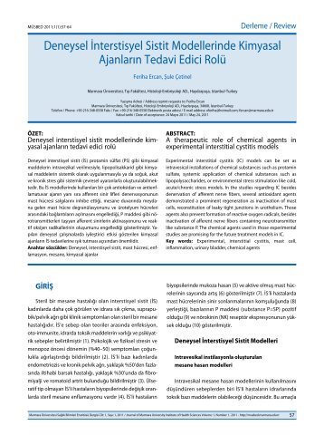 Deneysel İnterstisyel Sistit Modellerinde Kimyasal ... - müsbed