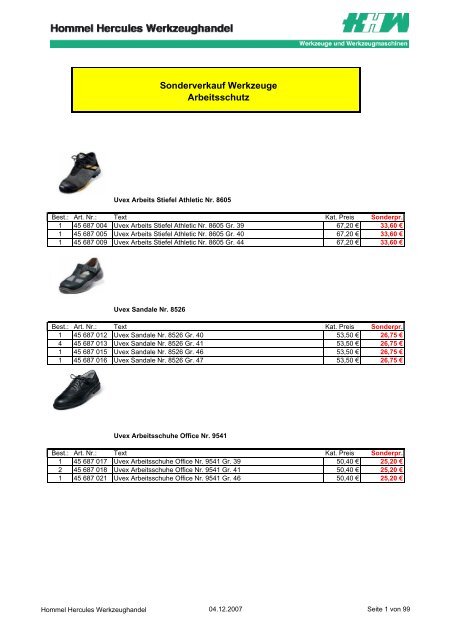 - Sonderverkauf Hommel Werkzeuge Hercules Arbeitsschutz
