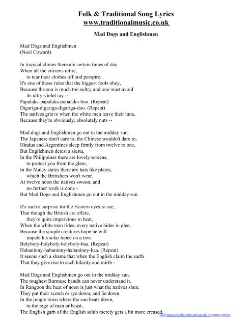 Folk Traditional Song Lyrics Www Traditionalmusic Co Uk