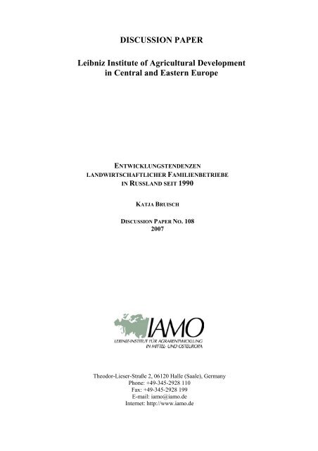 DISCUSSION PAPER Leibniz Institute of Agricultural ... - IAMO