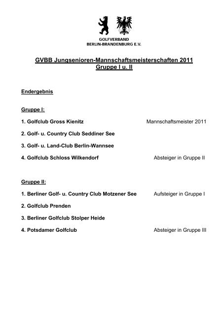 GVBB Jungsenioren-Mannschaftsmeisterschaften 2011 Gruppe I u. II