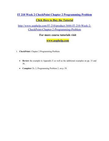 IT 210 Week 2 CheckPoint Chapter 2 Programming Problem