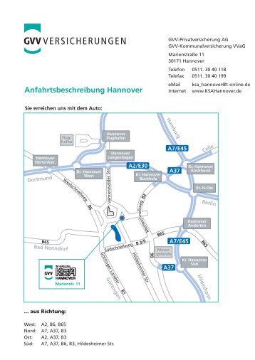 Anfahrtsbeschreibung Hannover - GVV-Versicherungen