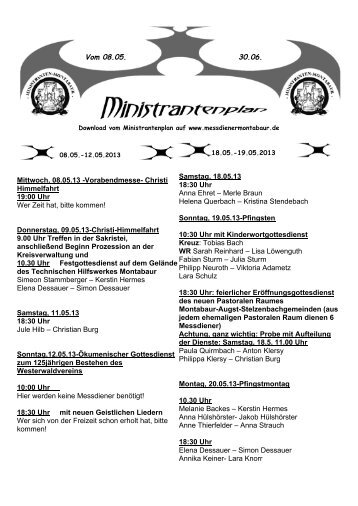 Vom 08.05. 30.06. Mittwoch, 08.05.13 - der Messdiener Montabaur