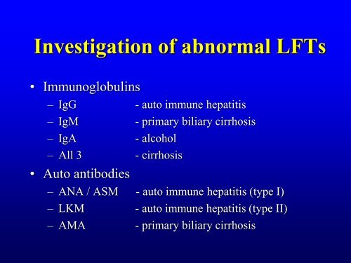 Patterns of abnormal LFTs and their differential diagnosis