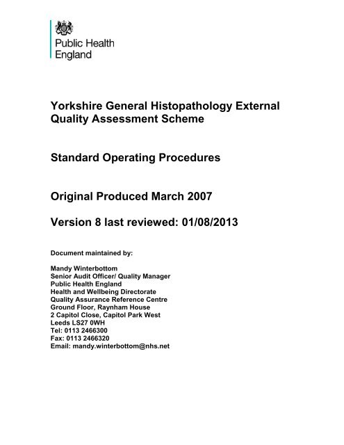 SOPs for the Yorkshire General Histopathology EQA Scheme