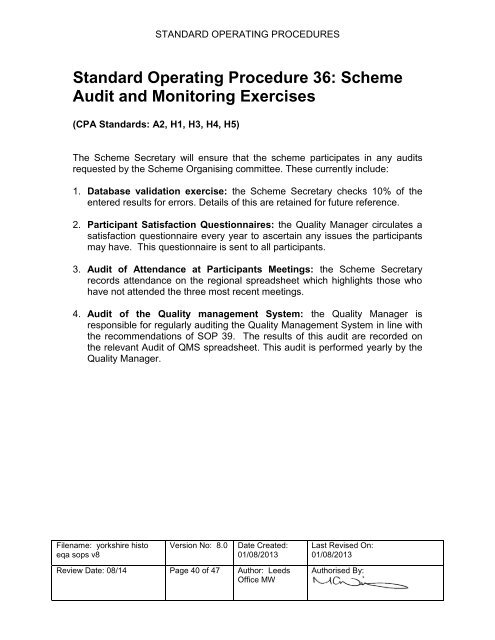 SOPs for the Yorkshire General Histopathology EQA Scheme