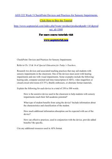 devices and practices for sensory impairments Aed 222 week 5 checkpoint devices and practices for. devices and practices for sensory impairments Aed 222 week 5 checkpoint devices and practices for.