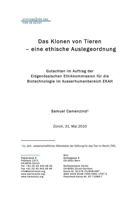 Das Klonen von Tieren – eine ethische Auslegeordnung