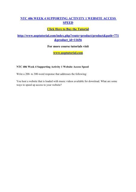 NTC 406 WEEK 4 SUPPORTING ACTIVITY 1 WEBSITE ACCESS SPEED/Uoptutorial