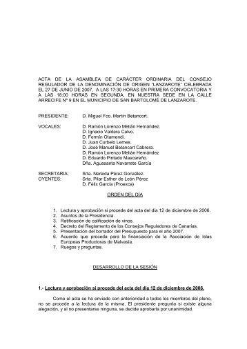 acta de la asamblea de carÃ¡cter ordinaria del consejo regulador de ...