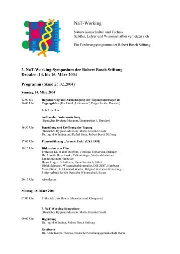 Programm des 1 - NaT-Working - Robert Bosch Stiftung