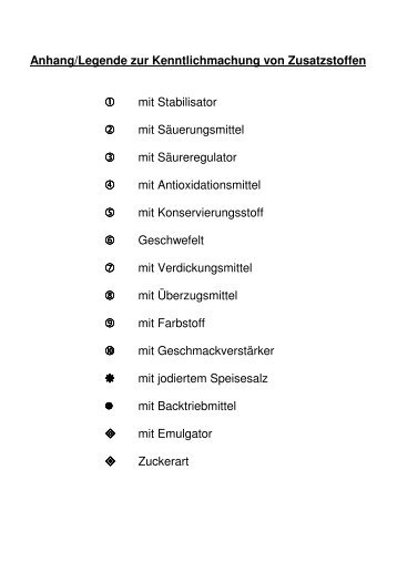 Anhang/Legende zur Kenntlichmachung von Zusatzstoffen mit ...