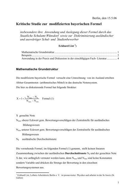 Kritische Studie zur modifizierten bayerischen ... - Leibniz-Akademie